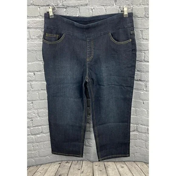 Denim & Co. Slim Leg Cropped Jeans Dark Indigo Size 16 A292507 - Picture 1 of 8